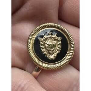 VINTAGE .75” DIAMETER BUTTON ROYAL CREST SHIELD Heraldry Black Gold Tone Replace